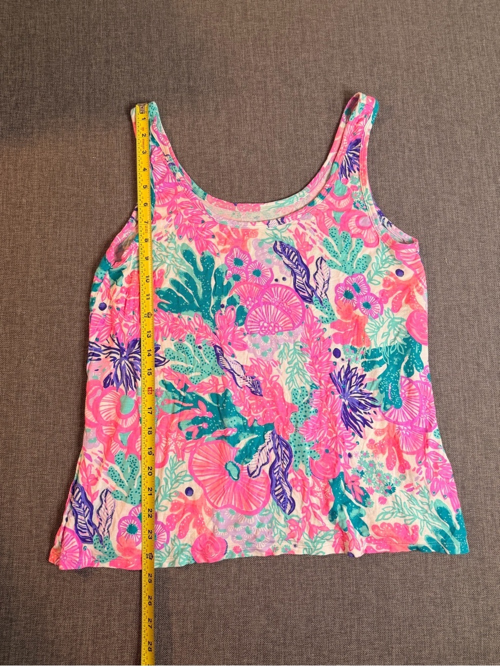 Lilly Pulitzer Vibrant Coral Multicolor Design Scoop Neck Sleeveless Size L - Picture 3 of 7